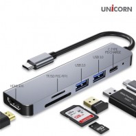 유니콘 C타입 6in1 HDMI 미러링 멀티허브 PD100W 충전 가능한 TH-601C