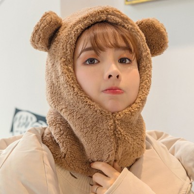 로페리아 귀여운 곰돌이 털모자 후드넥워머 모자(0217157)