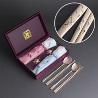 장수학 손조각 방짜유기 2인용 수저 (거북받침,분홍하늘수저집)