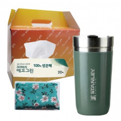 지구생각 친환경 3종세트(스탠리 고진공텀블러473ml+더블빅시장가방+에코그린생분해물티슈)