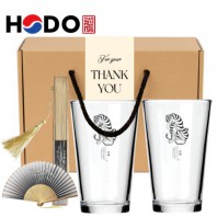 한국전통 K컬쳐 호랑이 맹호도 샤이닝 글라스컵 480ml 실크부채 기프팅